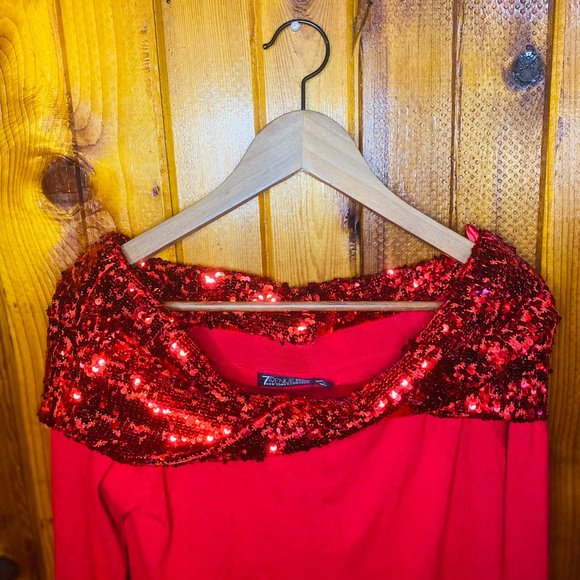 7th avenue design studio red velvet sequin sweater Size M - Picture 2 of 6